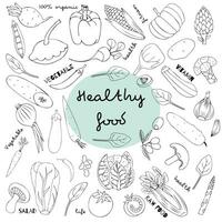gesund Essen Vektor Illustration. Gemüse Hand gezeichnet Gekritzel Illustration. organisch Essen Satz. gut Ernährung.