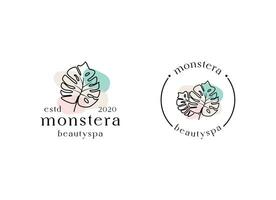 Logo der tropischen Pflanzenblätter. Monstera hinterlässt Logo-Design. Vektorillustrationen. vektor