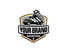 tippvagn lastbil företag logotyp bricka vektor. bäst för lastbilstransporter och frakt relaterad industri vektor