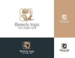 Schönheit Frau Mode Logo. golden abstrakt Vektor Vorlage linear Stil auf ein schwarz Hintergrund