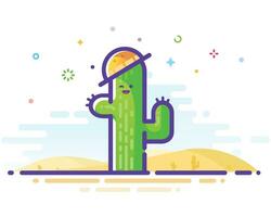 illustration av en vänlig kaktus i de öken. översikt illustration i mbe stil vektor