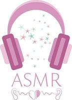 autonom sensorisk meridian svar, asmr logotyp eller ikon med rosa hörlur och meridian logotyp vektor