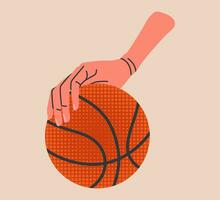 hand innehav basketboll boll färgrik objekt med textur. tecknad serie illustration. sport, team spela begrepp. vektor platt modern illustration isolerat.