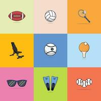 sporter objekt samling med färg vektor design. sport objekt ikon begrepp. uppsättning av sport ikoner. stiliserade atletisk Utrustning illustration.