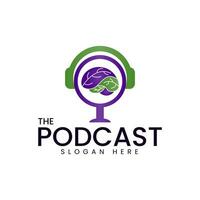 blad hjärna podcast logotyp. enkel och modern. vektor