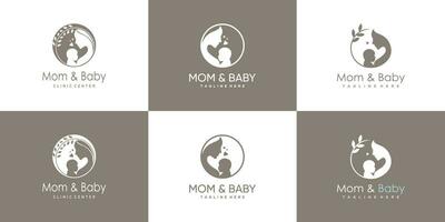 mamma och bebis logotyp design samling med modern unik stil premie vektor