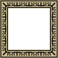 Vektor golden mit schwarz Platz kazakh National Ornament. ethnisch Muster von das Völker von das großartig Steppe, Mongolen, Kirgisen, Kalmücken, Burjaten. Platz Rahmen Rand