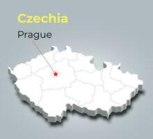 czechia 3d Karta med gränser av regioner vektor