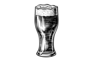 Glas von Bier Gravur Stil. Hand gezeichnet schwarz Farbe Jahrgang Vektor Illustration.