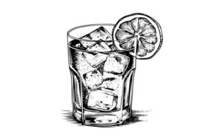 alkoholhaltig cocktail graverat isolerat dryck vektor illustration. svart och vit skiss sammansättning