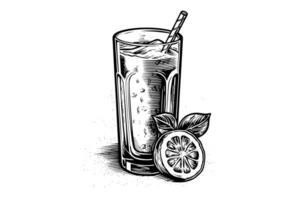 trinken Limonade mit Zitrone und Minze Hand gezeichnet Gravur Stil Vektor Illustration