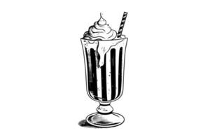 Schokolade Milch Shake skizzieren Gravur Vektor Illustration. schwarz und Weiß isoliert Komposition.