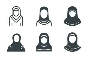 Muslim Frau. Hijab Frau einstellen Symbol. isoliert Vektor Illustration auf Weiß Hintergrund.