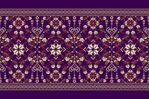 Blumen- Kreuz Stich Stickerei auf lila hintergrund.geometrisch ethnisch orientalisch Muster traditionell.aztekisch Stil abstrakt Vektor illustration.design zum Textur, Stoff, Kleidung, Verpackung, Dekoration, Sarong