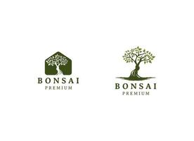 Jahrgang Bonsai Baum Logo Design Inspiration. Vektor Illustration von ästhetisch Bonsai und eingetopft Pflanzen.