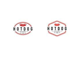 varm hund logotyp bricka med retro design stil. varm hund emblem logotyp design. vektor