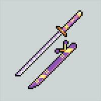 pixel konst illustration katana. pixelated katana. japansk katana svärd ikon pixelated för de pixel konst spel och ikon för hemsida och video spel. gammal skola retro. vektor