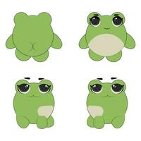 süß Emoticons Charakter Karikatur Frosch Aufkleber Emoticons mit anders Emotionen. Grün Frosch. Vektor Illustration