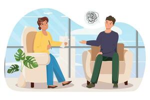 mental hälsa begrepp illustration med en psykolog och en manlig patient vektor