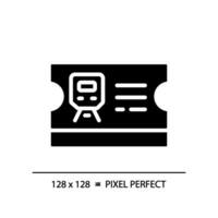 biljett kontrollera pixel perfekt svart glyf ikon. järnväg station. tåg passagerare. biljettpris undvikande. offentlig transport. silhuett symbol på vit Plats. fast piktogram. vektor isolerat illustration