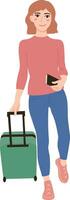 kvinna resande med resväska turist resa karaktär illustration grafisk tecknad serie konst vektor