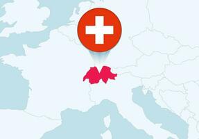 Europa med vald schweiz Karta och schweiz flagga ikon. vektor