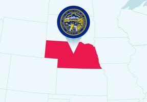 förenad stater med vald Nebraska Karta och Nebraska flagga ikon. vektor