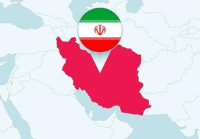 Asien med vald iran Karta och iran flagga ikon. vektor