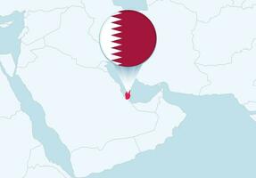 Asien mit ausgewählt Katar Karte und Katar Flagge Symbol. vektor