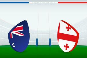 Spiel zwischen Australien und Georgia, Illustration von Rugby Flagge Symbol auf Rugby Stadion. vektor