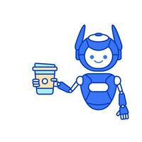 Roboter Tragen Kaffee Tasse Vektor Illustration. Roboter Maskottchen Charakter Illustration Design