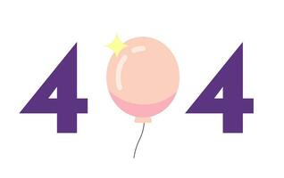 fliegend Ballon mit funkeln Error 404 Blitz Botschaft. Geburtstag Party. Öffnung Fall. leeren Zustand ui Design. Seite nicht gefunden aufpoppen Karikatur Bild. Vektor eben Illustration Konzept auf Weiß Hintergrund