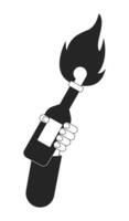 Molotow Cocktail eben einfarbig isoliert Vektor Hand. Glas Flasche mit brennbar Substanz. editierbar schwarz und Weiß Linie Kunst Zeichnung. einfach Gliederung Stelle Illustration zum Netz Grafik Design