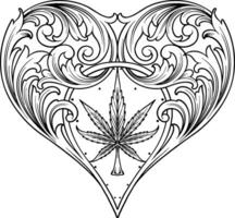 luxuriös klassisch Herz gestalten gedeihen mit Marihuana Blatt Akzent Abbildungen einfarbig Vektor Abbildungen zum Ihre Arbeit Logo, Fan-Shop T-Shirt, Aufkleber und Etikette Entwürfe, Poster, Gruß