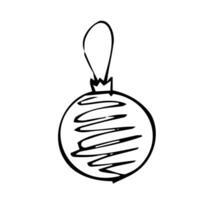 Hand gezeichnet Weihnachten Flitter. Baum Spielzeug, Ball. Neu Jahr oder Weihnachten Design Element. Gekritzel Stil. schwarz und Weiß Vektor Illustration.