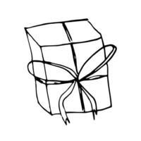 vektor hand dragen klotter linje gåva låda. isolerat element. födelsedag närvarande.