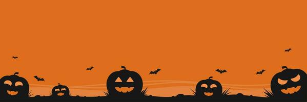 Halloween Banner Vorlage mit Kürbisse und Fledermäuse auf Orange Hintergrund vektor