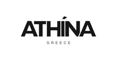 Athena im das Griechenland Emblem. das Design Eigenschaften ein geometrisch Stil, Vektor Illustration mit Fett gedruckt Typografie im ein modern Schriftart. das Grafik Slogan Beschriftung.