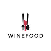Illustration Silhouette Wein Glas mit Gabel und Löffel Restaurant Bar Zeichen Vektor Logo Vorlage