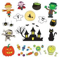 stock illustration av halloween samling vektor platt tecknad serie isolerat uppsättning i klotter stil