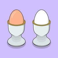 ägg i ägg kopp vektor illustration. kyckling kokt ägg mat platt ikon