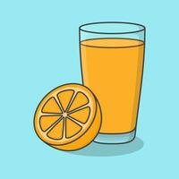 frisch Orange Saft mit Obst im Glas Karikatur Vektor Illustration. Orange Saft eben Symbol Gliederung