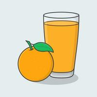 orange juice med frukt i glas tecknad serie vektor illustration. färsk orange juice platt ikon översikt