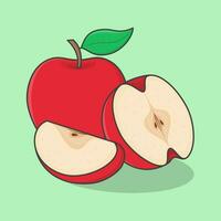 äpple frukt tecknad serie vektor illustration. skiva och hela av äpple platt ikon översikt