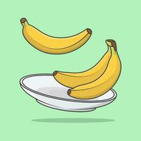 Banane auf ein Teller Karikatur Vektor Illustration. Banane Obst eben Symbol Gliederung