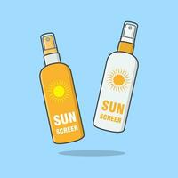 Sonnenschutz sprühen Karikatur Vektor Illustration. Sonne Schutz kosmetisch Produkt eben Symbol Umriss. Sonnencreme oder Hautpflege
