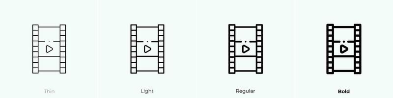 Video Film Symbol. dünn, Licht, regulär und Fett gedruckt Stil Design isoliert auf Weiß Hintergrund vektor