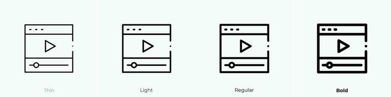 video spelare ikon. tunn, ljus, regelbunden och djärv stil design isolerat på vit bakgrund vektor