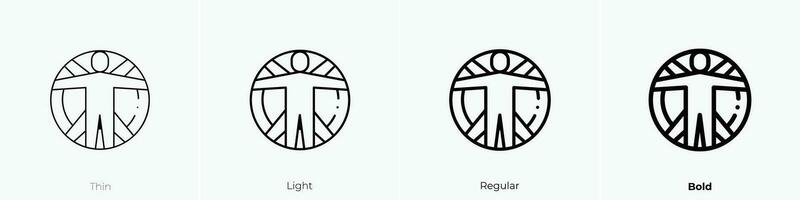 vitruvian man ikon. tunn, ljus, regelbunden och djärv stil design isolerat på vit bakgrund vektor