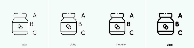 Vitamin Symbol. dünn, Licht, regulär und Fett gedruckt Stil Design isoliert auf Weiß Hintergrund vektor